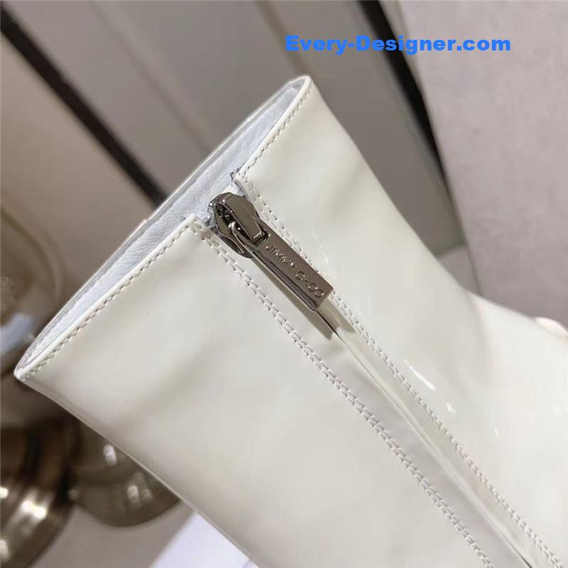 J1m*y Ch00 black patent leather block heel ankle boots