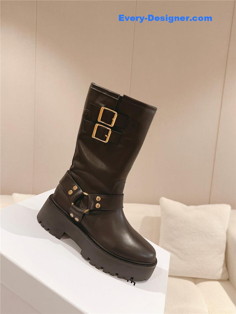 Ce1i*e belt buckle mid calf boots
