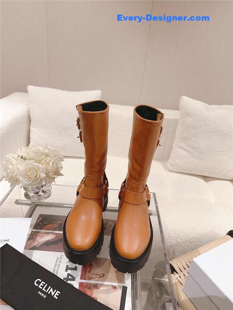 Ce1i*e belt buckle mid calf boots