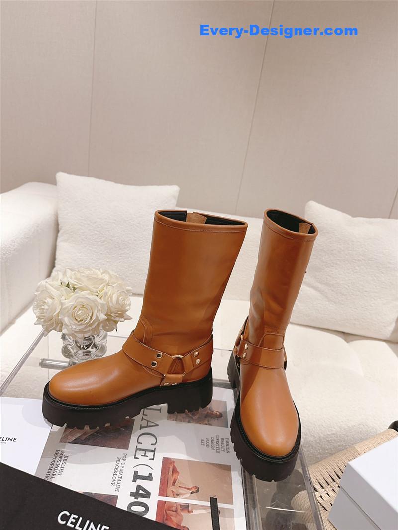 Ce1i*e belt buckle mid calf boots