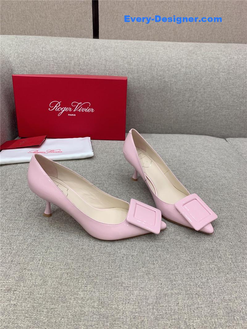 Roger vivier new leather buckle cat heel shoes
