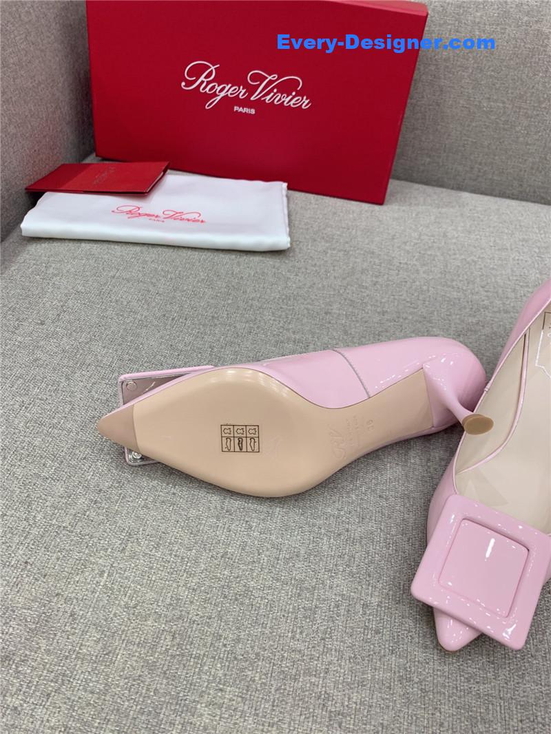 Roger vivier new leather buckle cat heel shoes