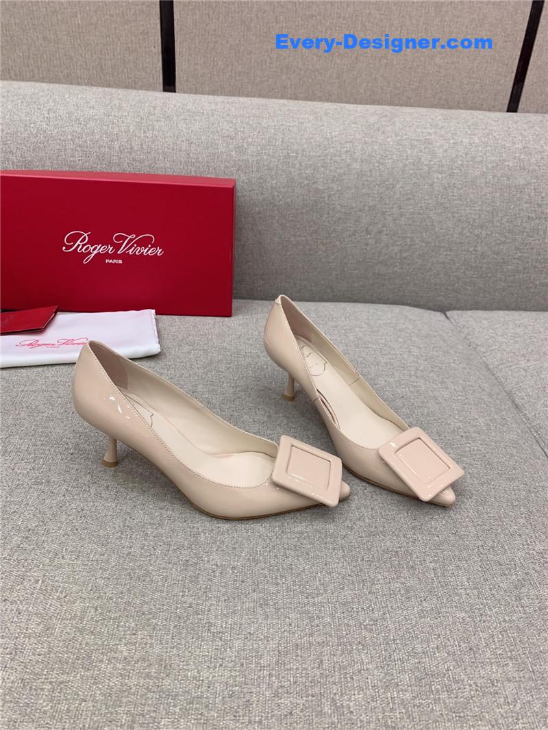 Roger vivier new leather buckle cat heel shoes