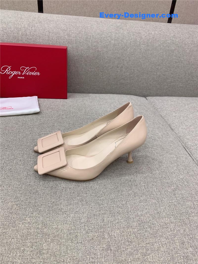 Roger vivier new leather buckle cat heel shoes