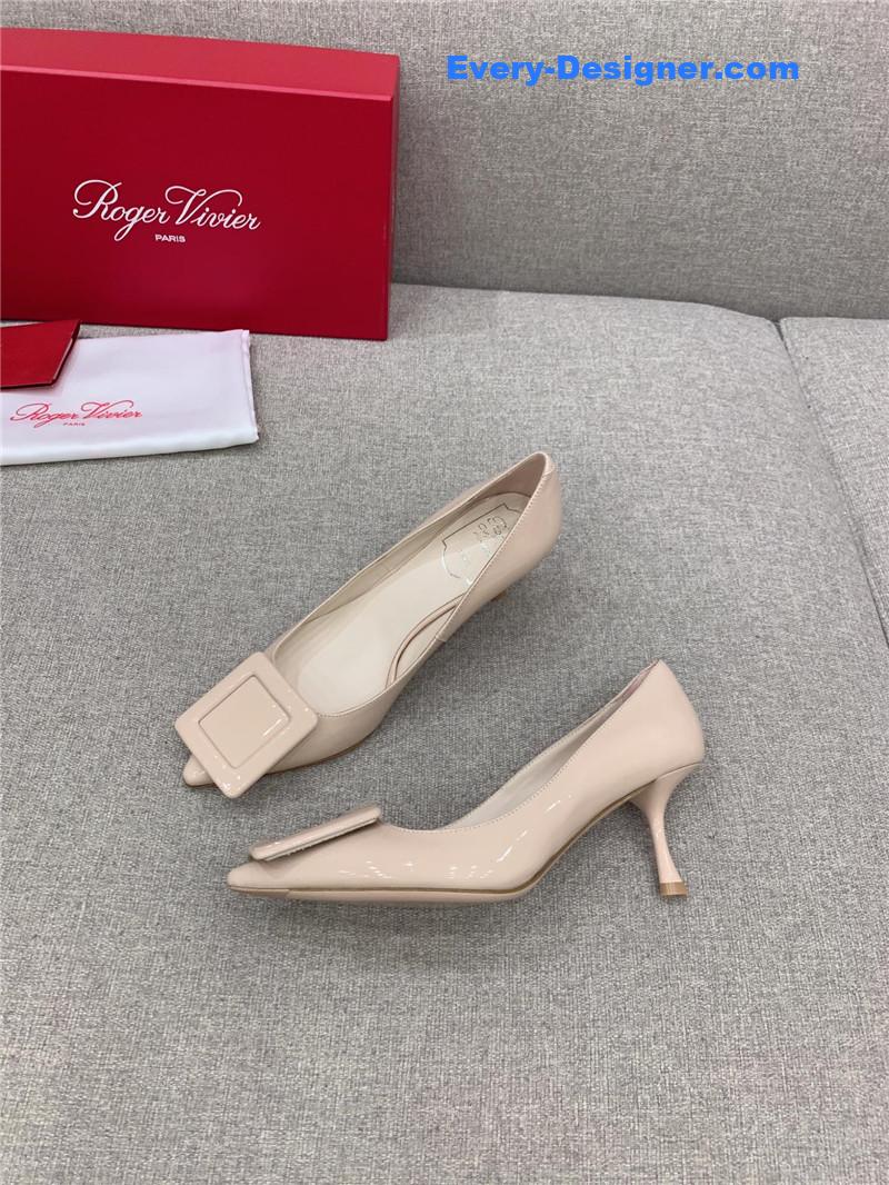 Roger vivier new leather buckle cat heel shoes