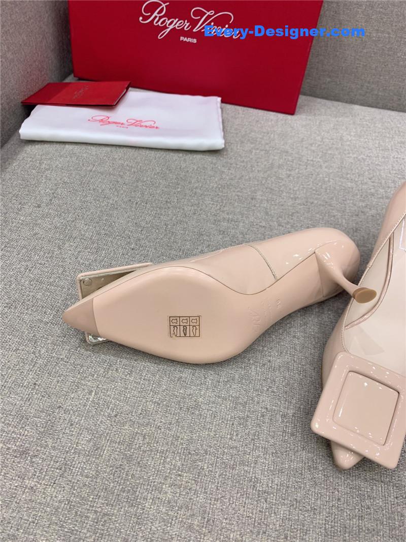 Roger vivier new leather buckle cat heel shoes