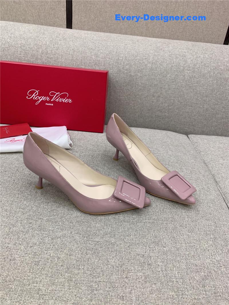 Roger vivier new leather buckle cat heel shoes