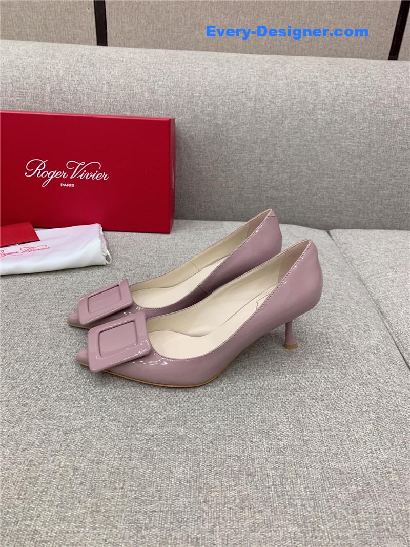 Roger vivier new leather buckle cat heel shoes