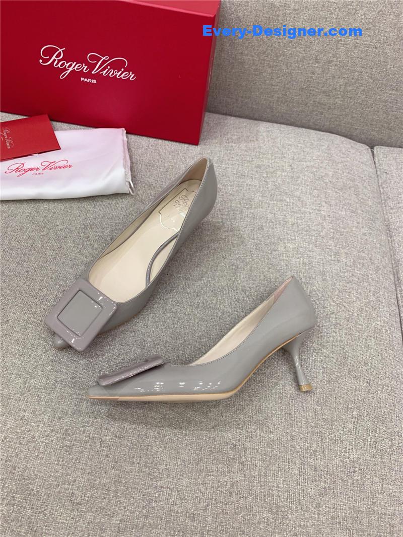 Roger vivier new leather buckle cat heel shoes