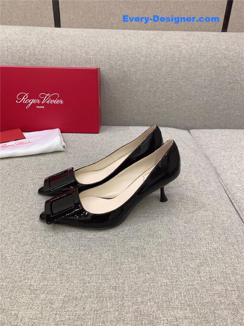 Roger vivier new leather buckle cat heel shoes