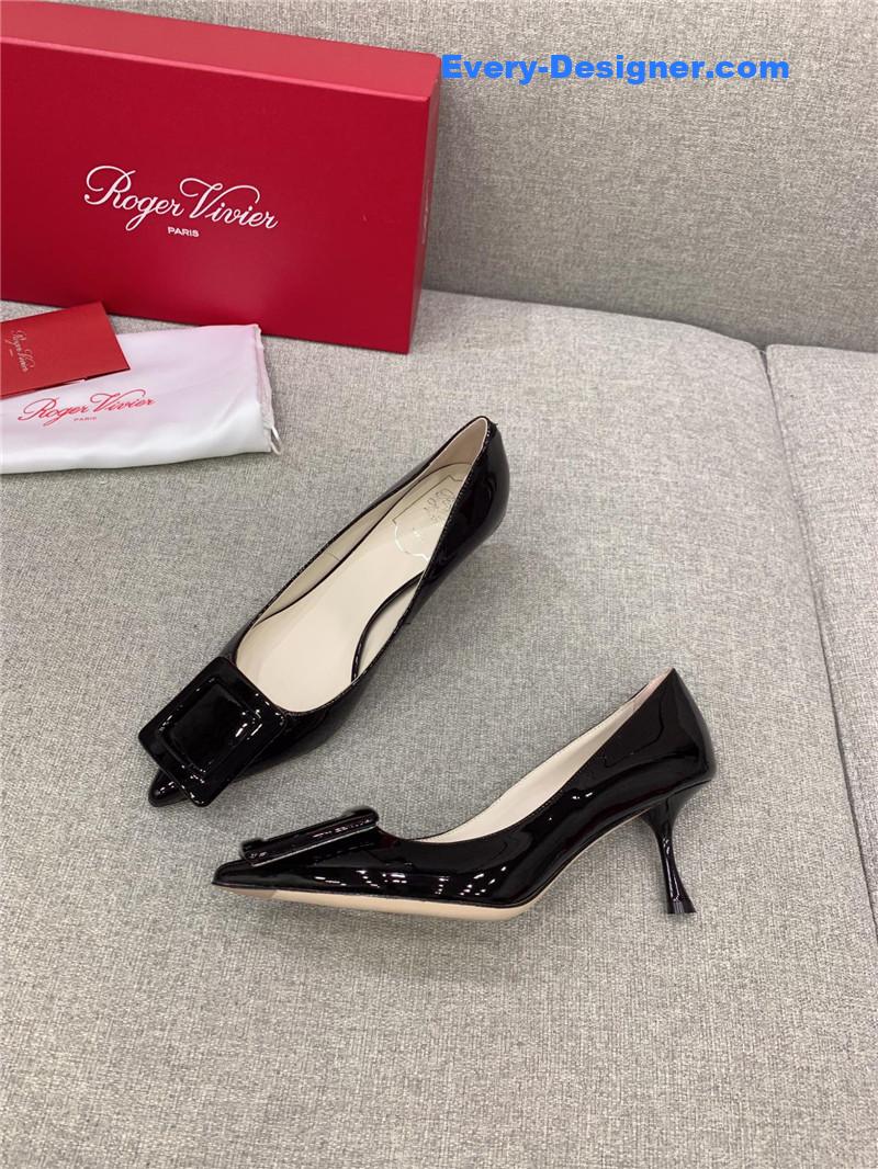 Roger vivier new leather buckle cat heel shoes