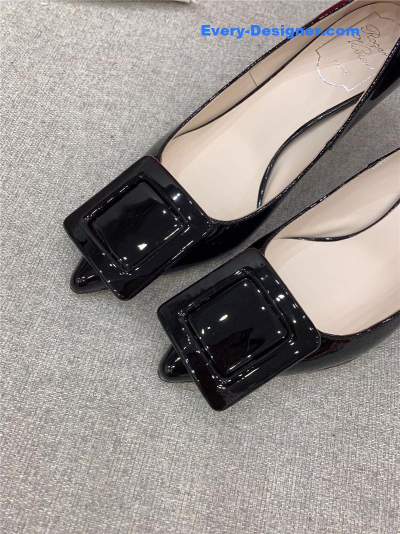 Roger vivier new leather buckle cat heel shoes