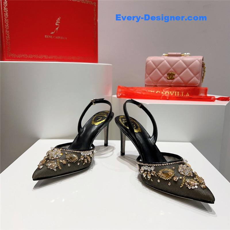 rene caovilla crystal jeweled silk heels