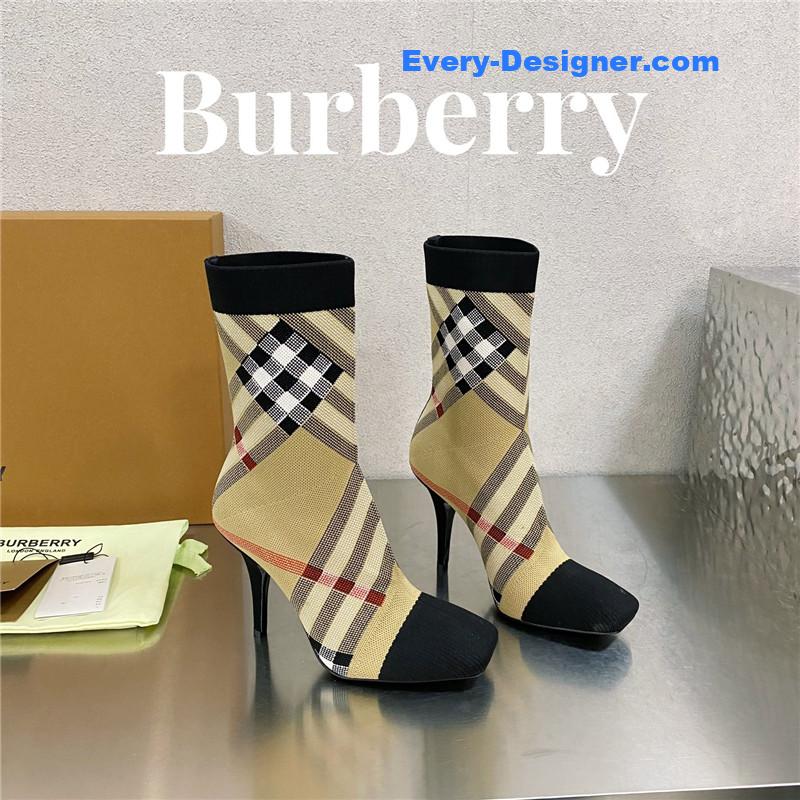 Burberry square-toe stiletto checked stretch-knit sock boots