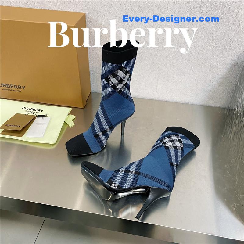 Bv*b*rry square-toe stiletto checked stretch-knit sock boots