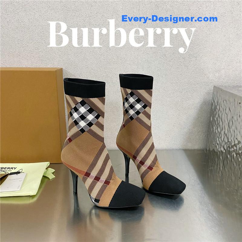 Bv*b*rry square-toe stiletto checked stretch-knit sock boots