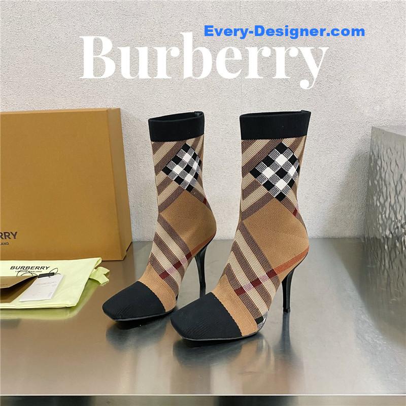 Burberry square-toe stiletto checked stretch-knit sock boots
