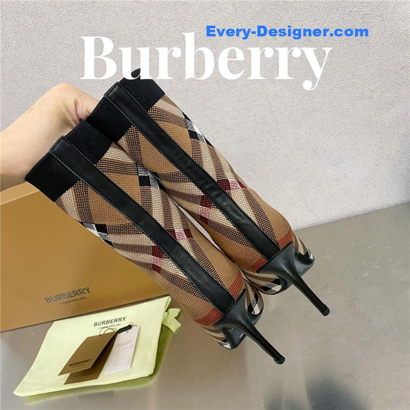 Bv*b*rry square-toe stiletto checked stretch-knit sock boots