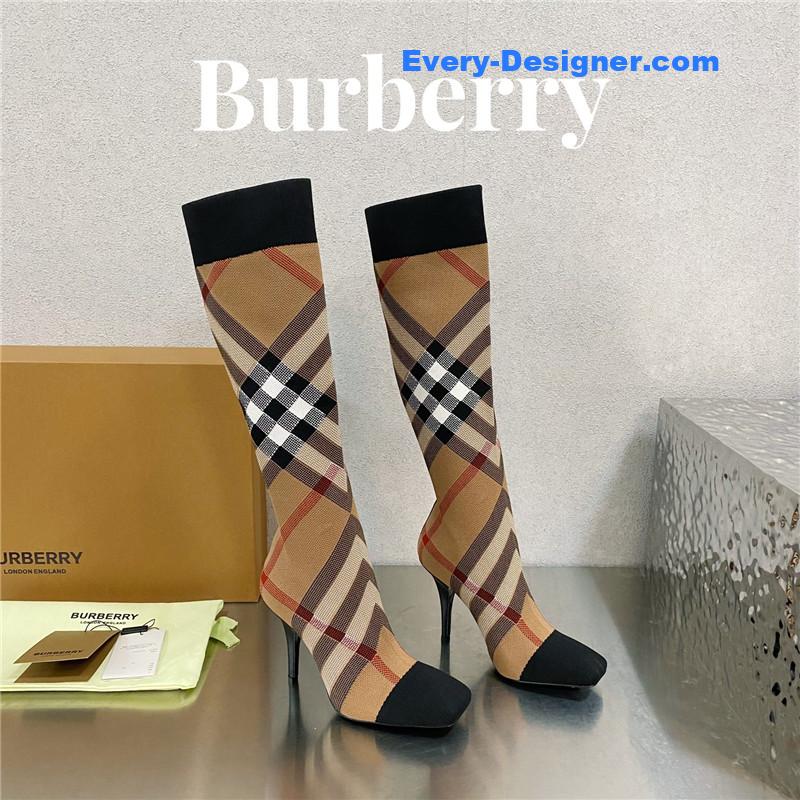 Burberry square-toe stiletto checked stretch-knit sock boots