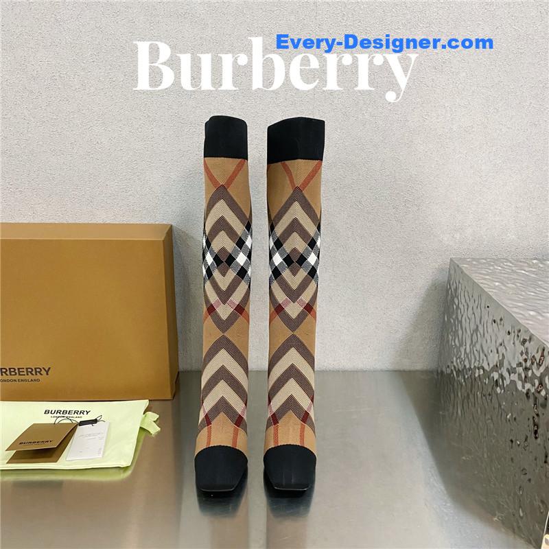 Bv*b*rry square-toe stiletto checked stretch-knit sock boots