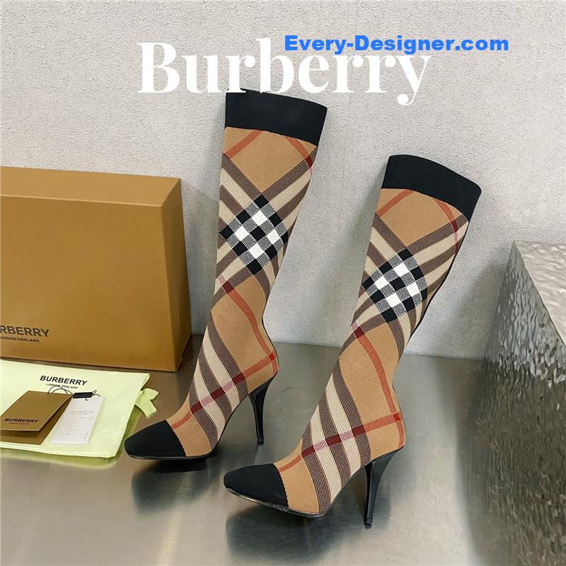 Bv*b*rry square-toe stiletto checked stretch-knit sock boots