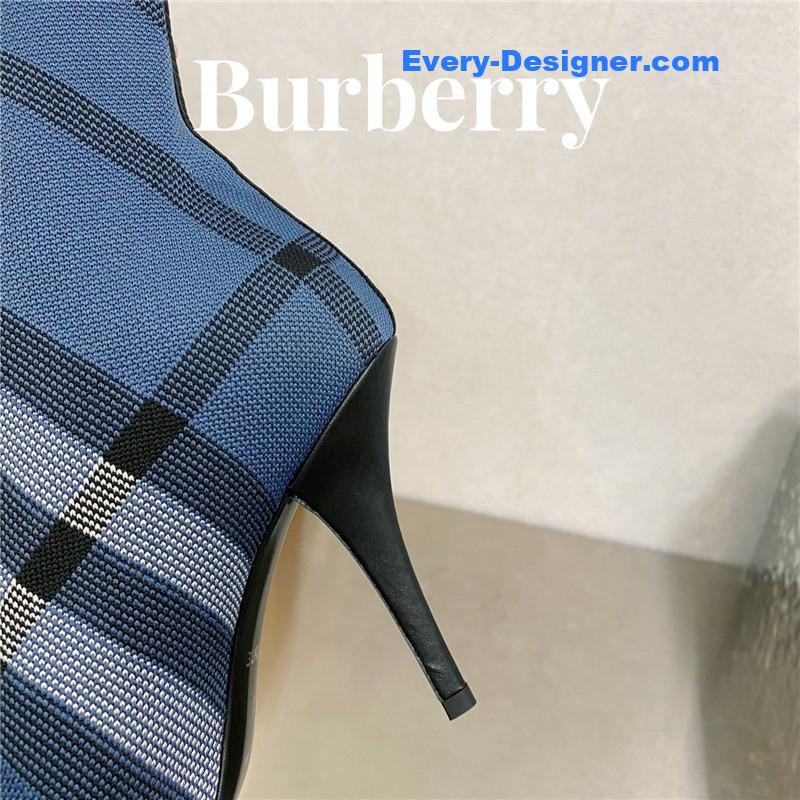 Bv*b*rry square-toe stiletto checked stretch-knit sock boots