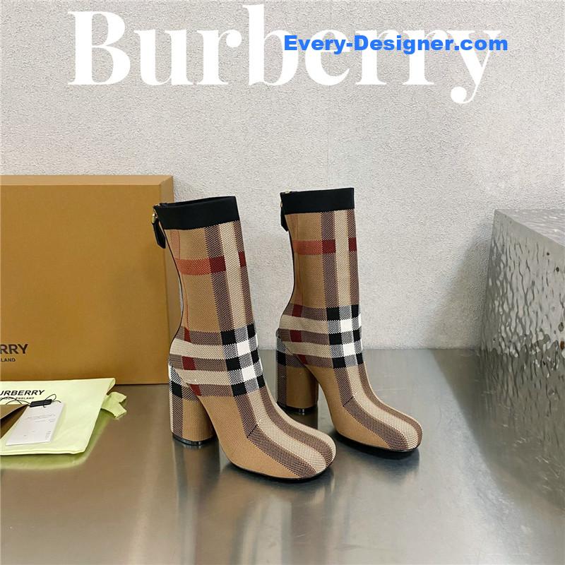 Burberry square-toe stiletto checked stretch-knit sock boots