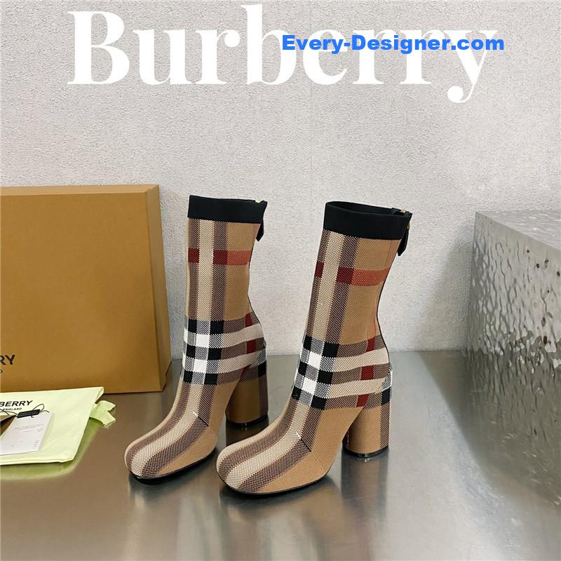 Bv*b*rry square-toe stiletto checked stretch-knit sock boots