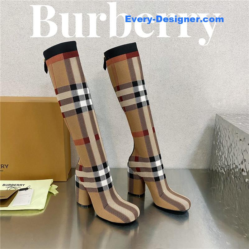 Burberry square-toe stiletto checked stretch-knit sock boots