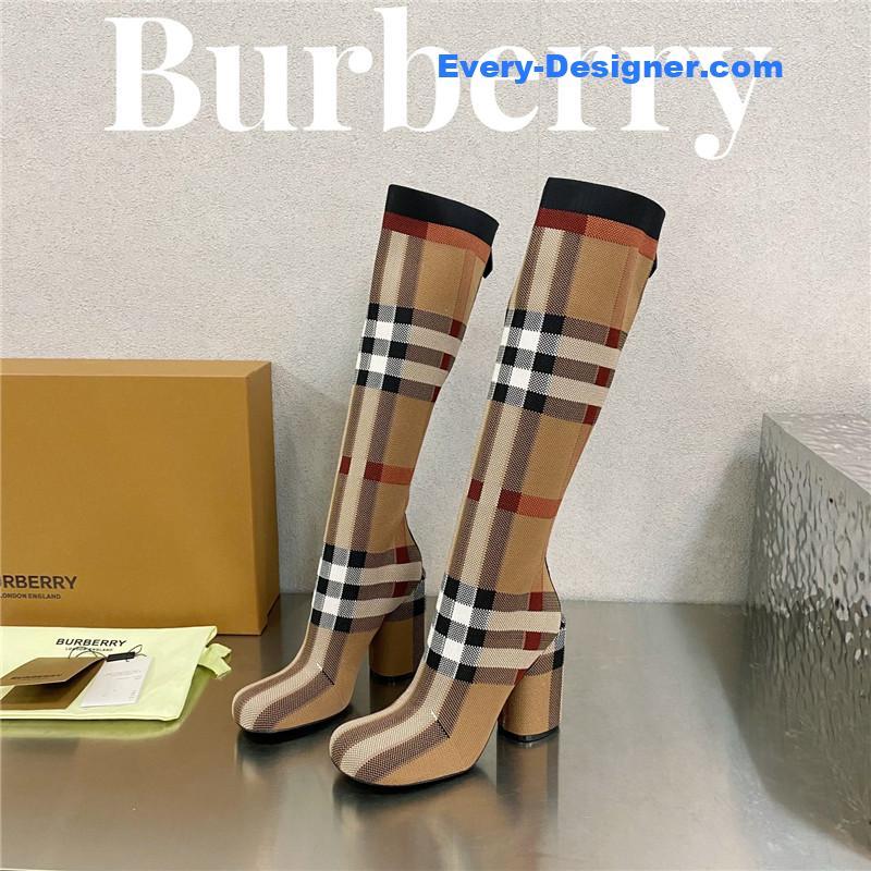 Bv*b*rry square-toe stiletto checked stretch-knit sock boots