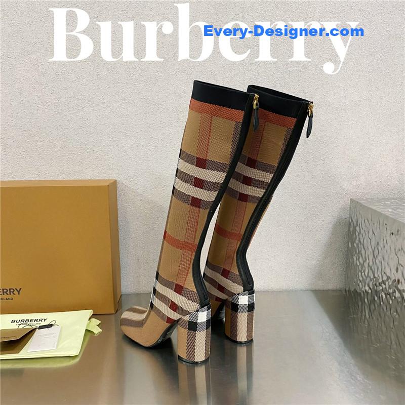 Bv*b*rry square-toe stiletto checked stretch-knit sock boots