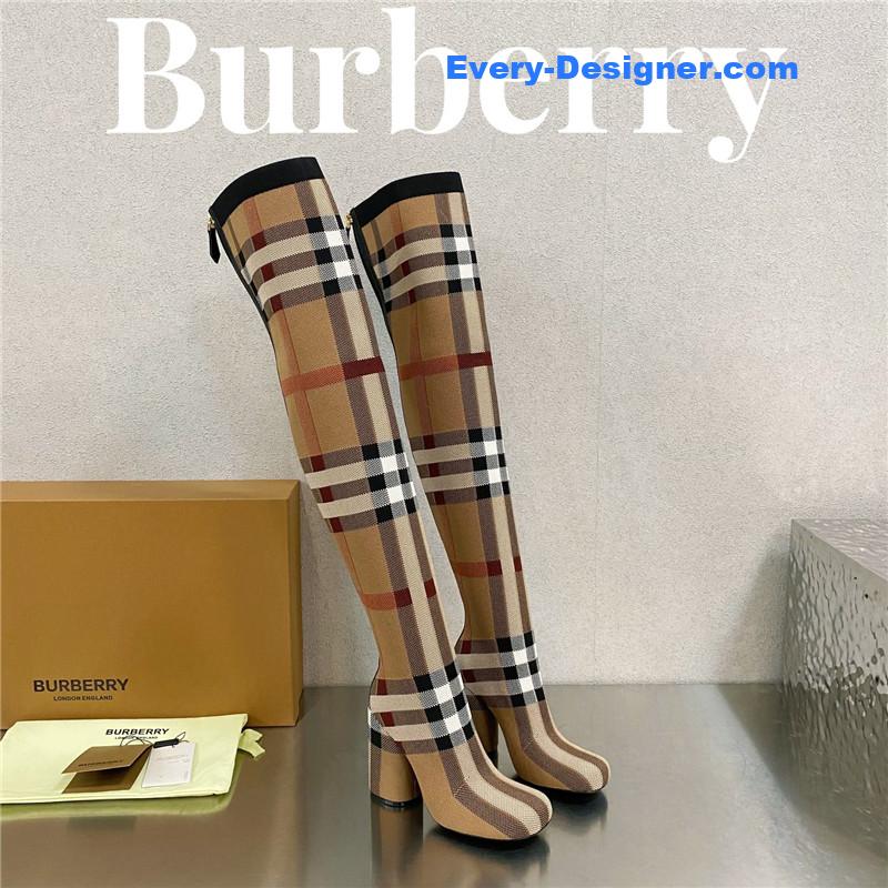 Burberry square-toe stiletto checked stretch-knit sock boots