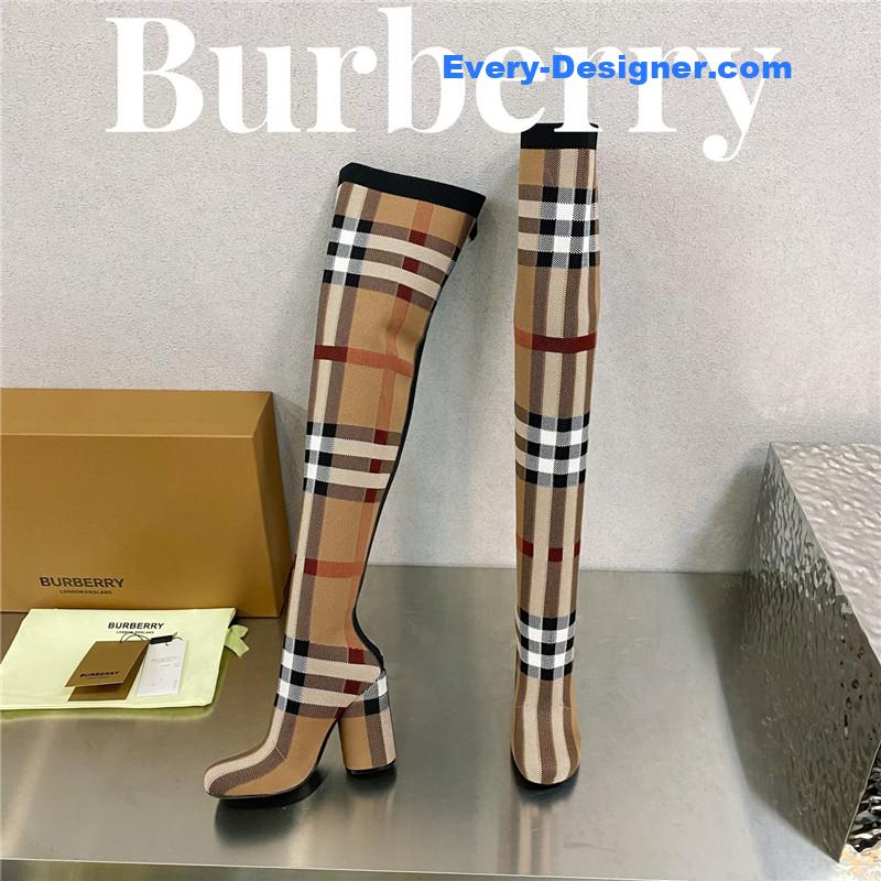 Bv*b*rry square-toe stiletto checked stretch-knit sock boots
