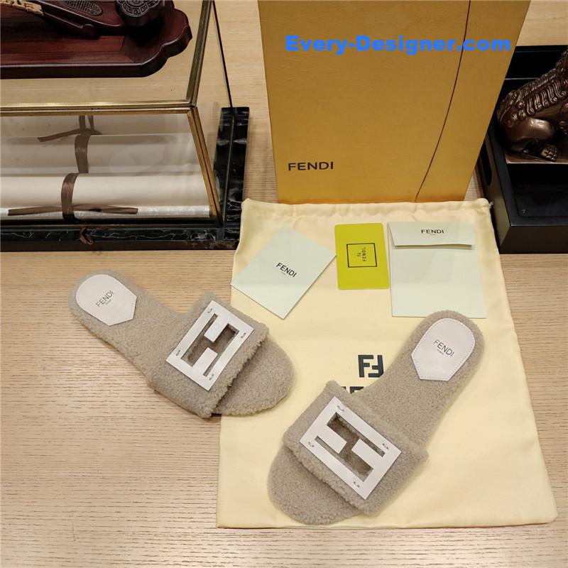 fendi lamb wool series slippers