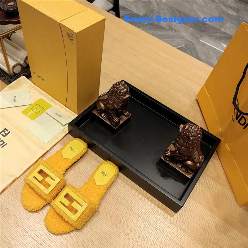fendi lamb wool series slippers