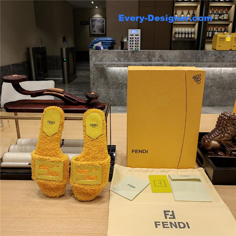 fendi lamb wool series slippers