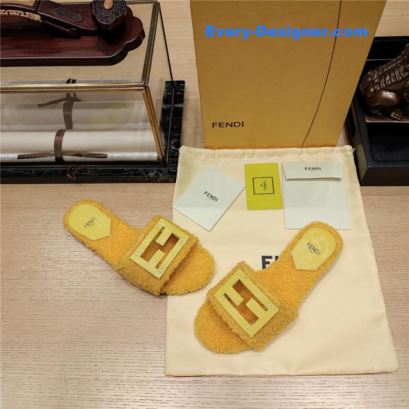 fendi lamb wool series slippers