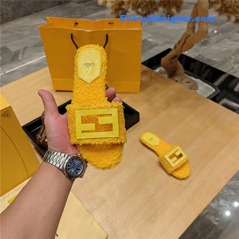 fendi lamb wool series slippers