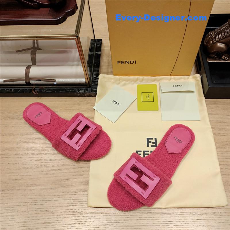 fendi lamb wool series slippers