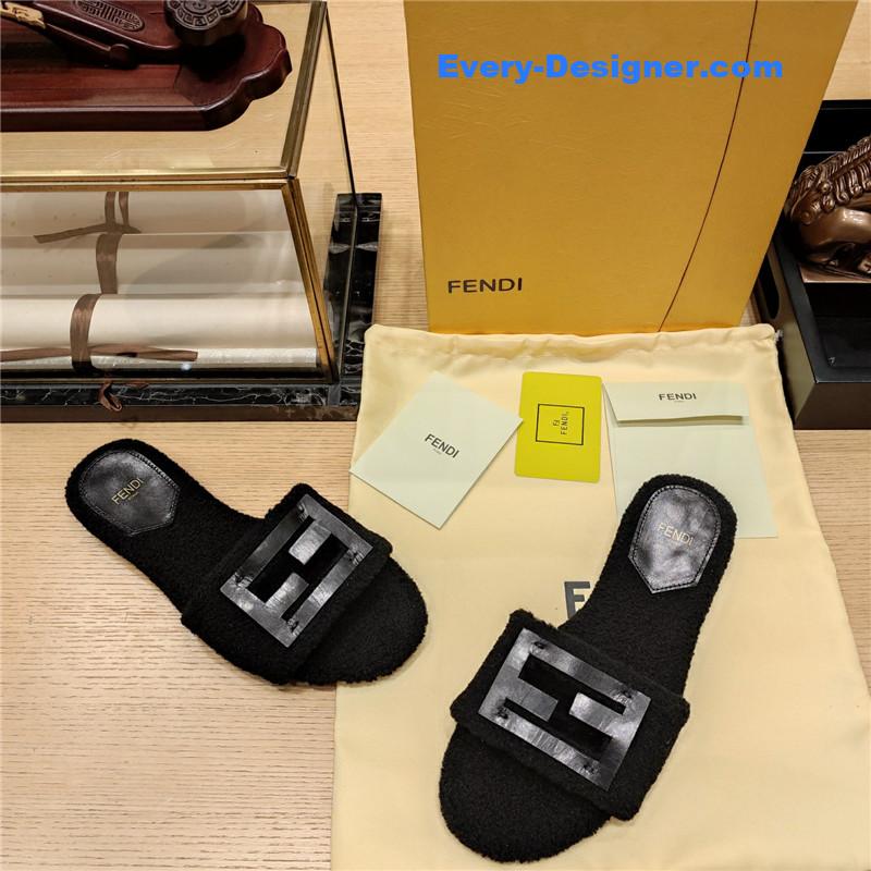 fendi lamb wool series slippers