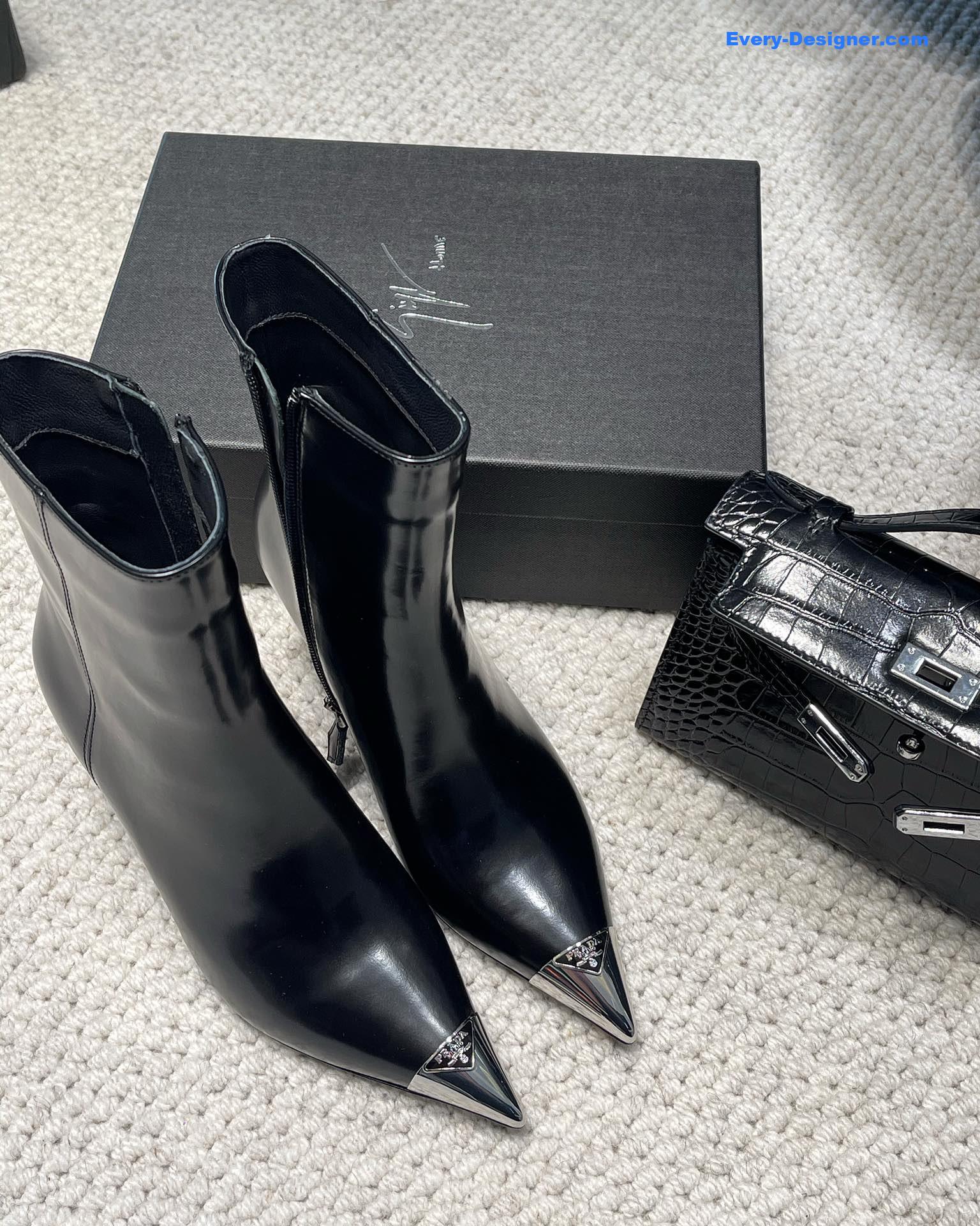 prada autumn winter iron toe triangle logo ankle boots