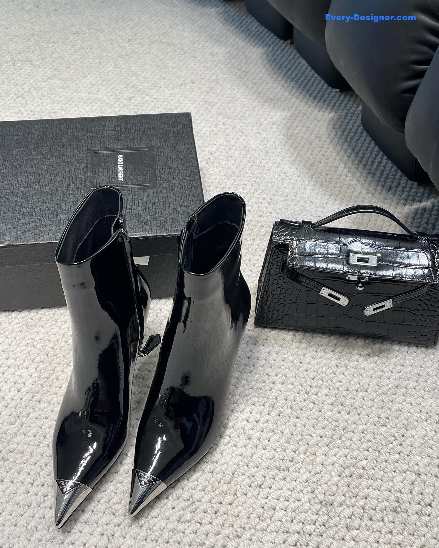 prada autumn winter iron toe triangle logo ankle boots