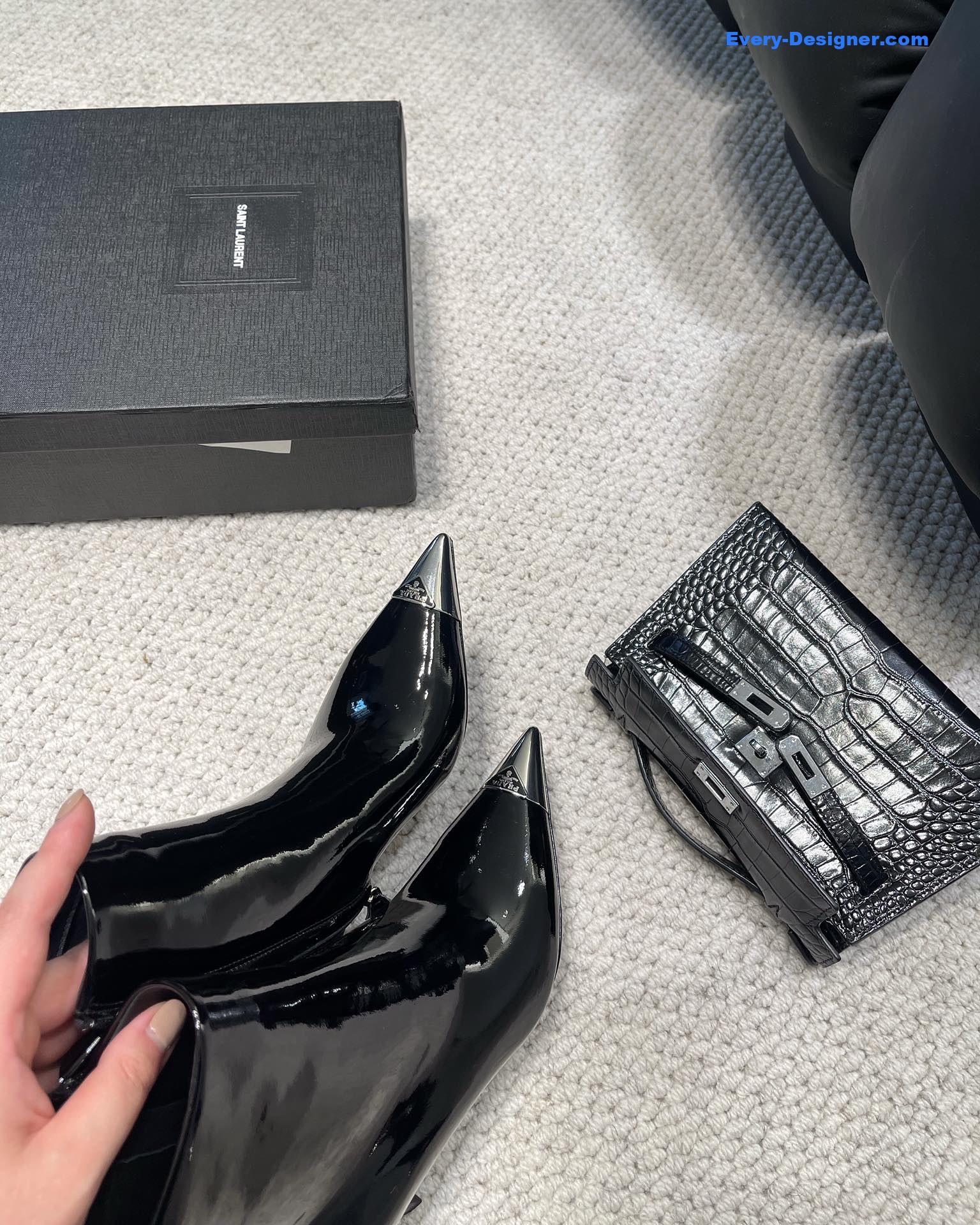 Pra*a autumn winter iron toe triangle logo ankle boots