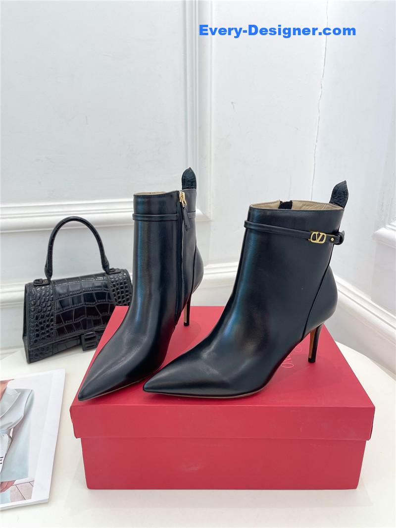 Valentino Garavani VLogo Black Leather Ankle Boots