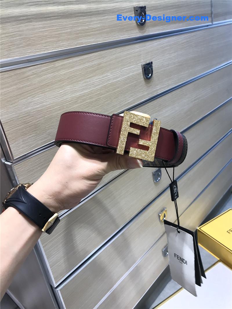 fendi belt in calfskin with printed canvas bottom