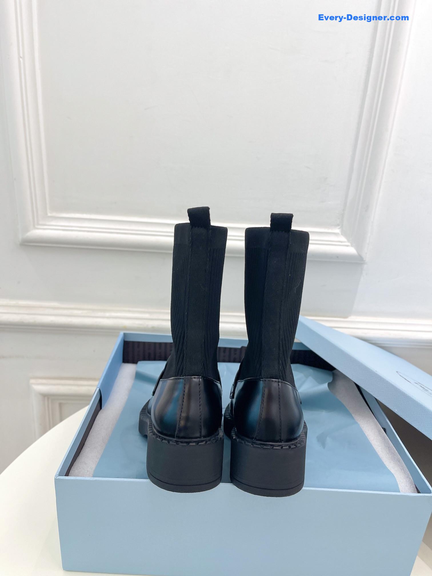 Pra*a catwalk style thick-soled triangle logo socks ankle boots