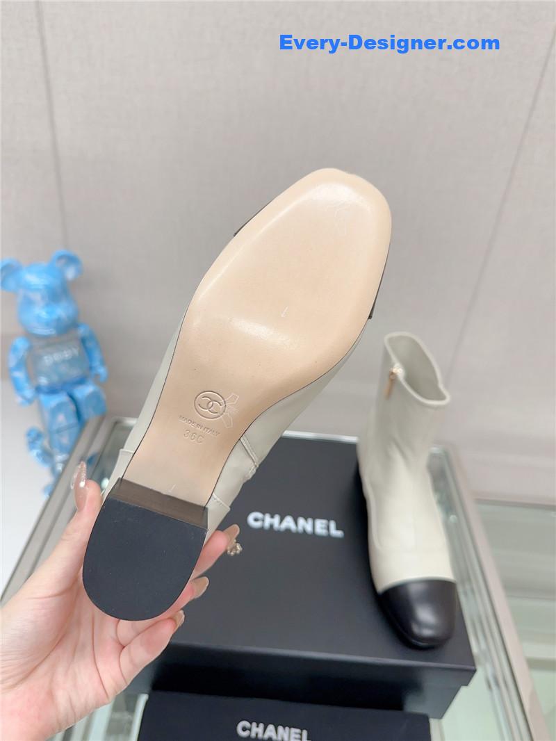 CC chunky heel stitching ankle boots