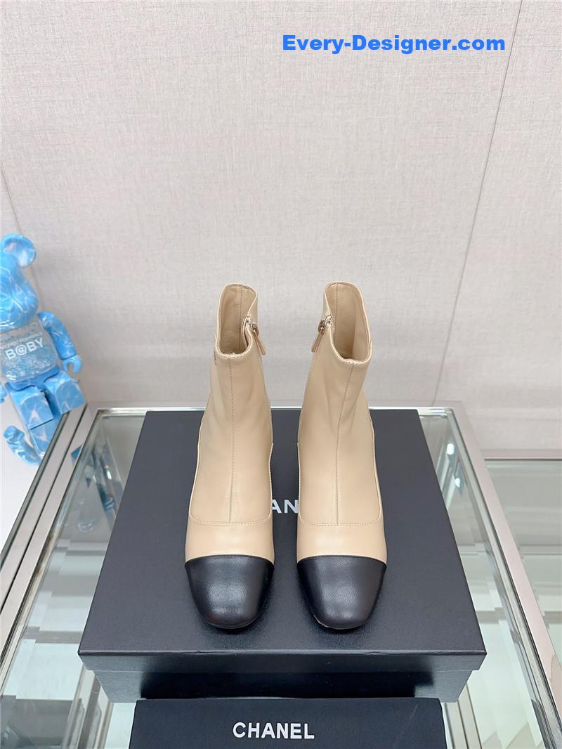 CC chunky heel stitching ankle boots