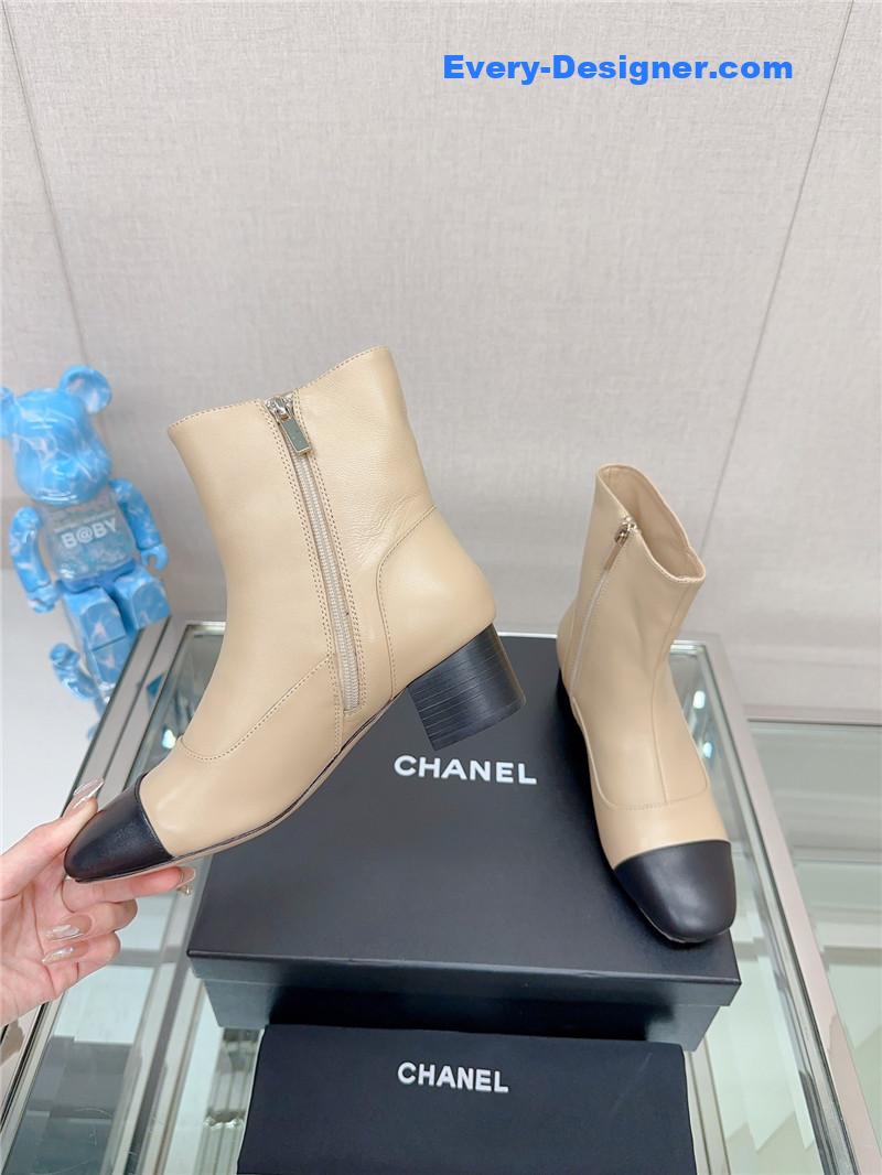 CC chunky heel stitching ankle boots