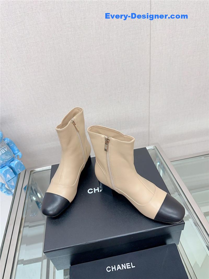CC chunky heel stitching ankle boots